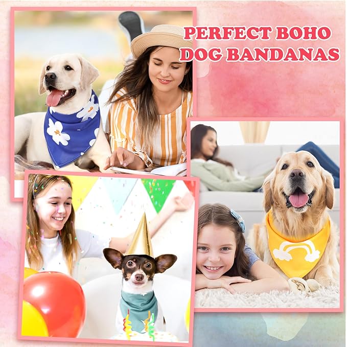 100 Pcs Boho Dog Bandanas Bulk Pet Bibs Colorful Triangle Scarf Boho Pet Bandanas for Medium Large Dogs Spring Summer Birthday Costume Decoration