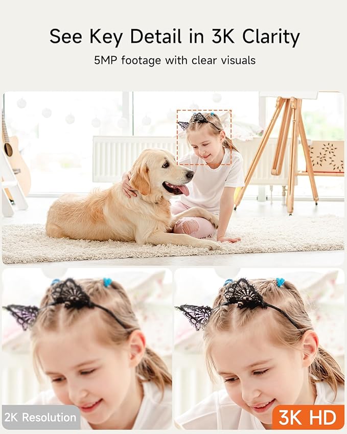 5MP Camera for Home Security, Free 64GB SD Card, Non-Subscription AI Human/Pet/Facial Detection, 3K Dog Cat Pet Camera with Phone APP, 360 Coverage, 2-Way Talk, IR Night Vision, 2.4G 5G Dual Band WiFi