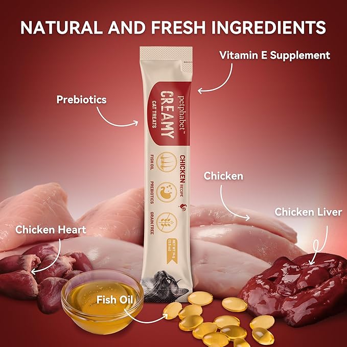 PETPHABET Lickable Cat Treats Squeeze, Creamy Puree Squeezable Wet Kitten Treats, Chicken Recipe 20 Tubes, Paste Snacks for Skin & Coat Health, Digestive Care, High Protein, Grain Free