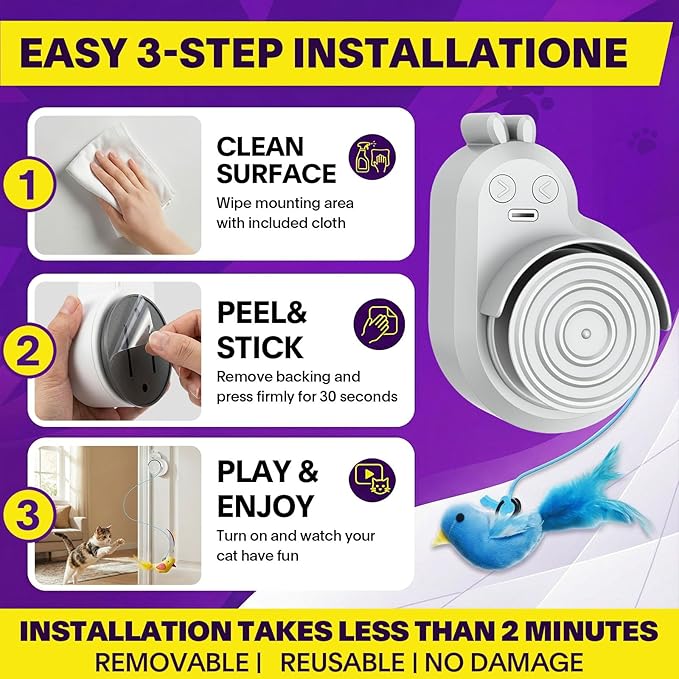 Interactive Cat Toys for Indoor Cats: Automatic Electric Flying Bird Feather & Mouse Wand, Rechargeable Electric Hanging Play Chase Exercise Moving Enrichment Toy for Bored Kittens and Adult Cats