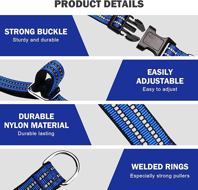 Hikiko Martingale Collar for Dogs Reflective Nylon Dog Collar with Quick Release Buckle Adjustable Training No Slip Dog Collar (X-Large, Blue)