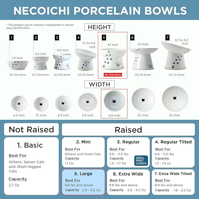 Necoichi Raised Cat Food Bowl – Ceramic Elevated Cat Bowl for Whisker & Neck Fatigue, Dishwasher Microwave Safe – Non-Slip & Anti Vomiting Ergonomic Design (Sakura Floral, Large, 2-Cup Capacity)