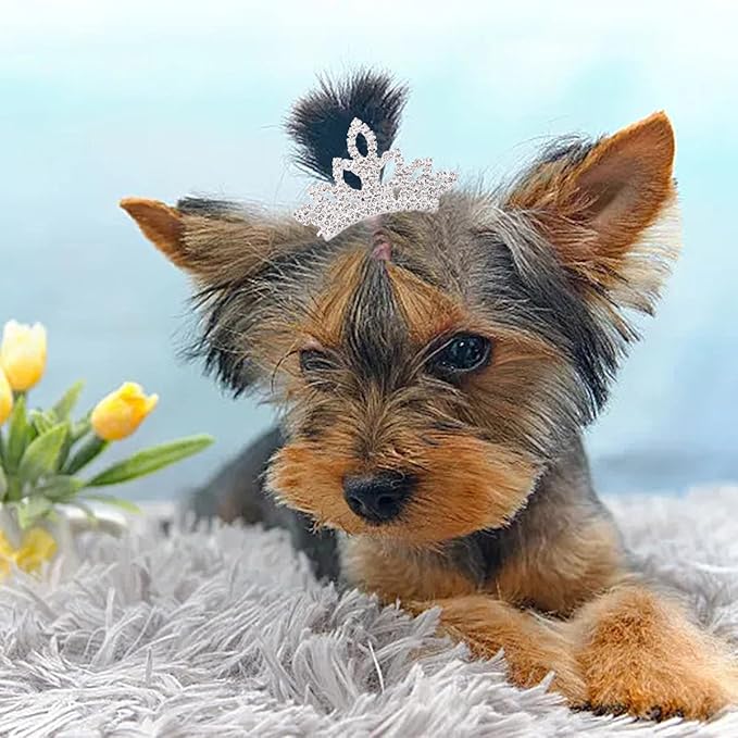 PET SHOW 1pc/Pack Dog Tiara Crown Hair Clips Bows for Small Dogs Costume Crystal Rhinestone Girls Puppies Barrette Grooming Hair Accessories