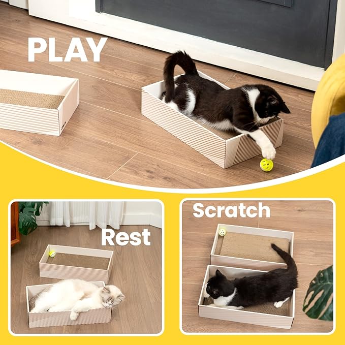 Cat Scratcher Box with 4 Scratching Pads&2 Separate Cardboard Boxes,2-in-1 Cardboard Cat Scratch for Multiple Kitten Interactive Play,Gradient(Ball & Fish Catnip Toy Included)