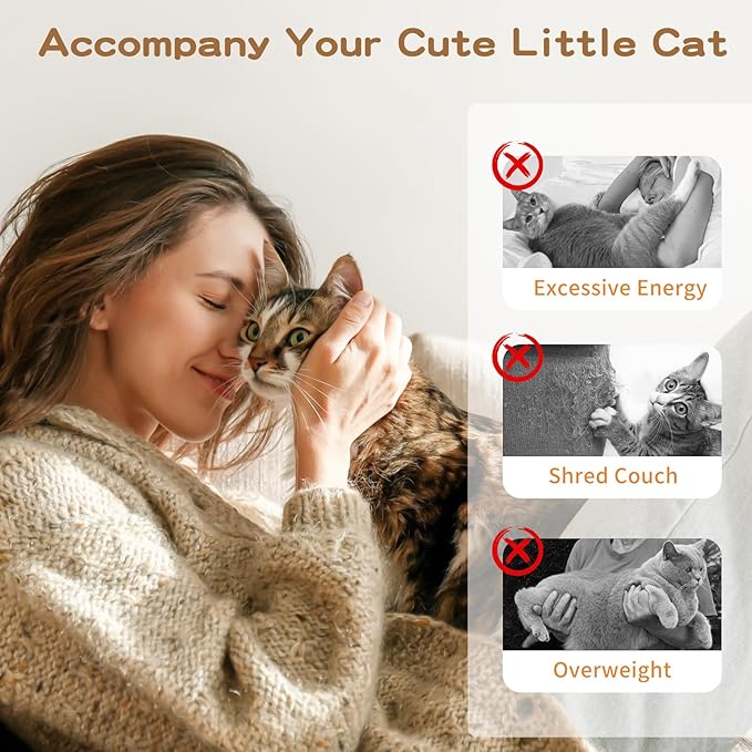 Pawaboo Feather Teaser Cat Toy - Interactive Wand with Extra Long 34.5" Wand and Small Bell, Fun Exerciser Playing Toy for Kittens or Cats, Brown Feather