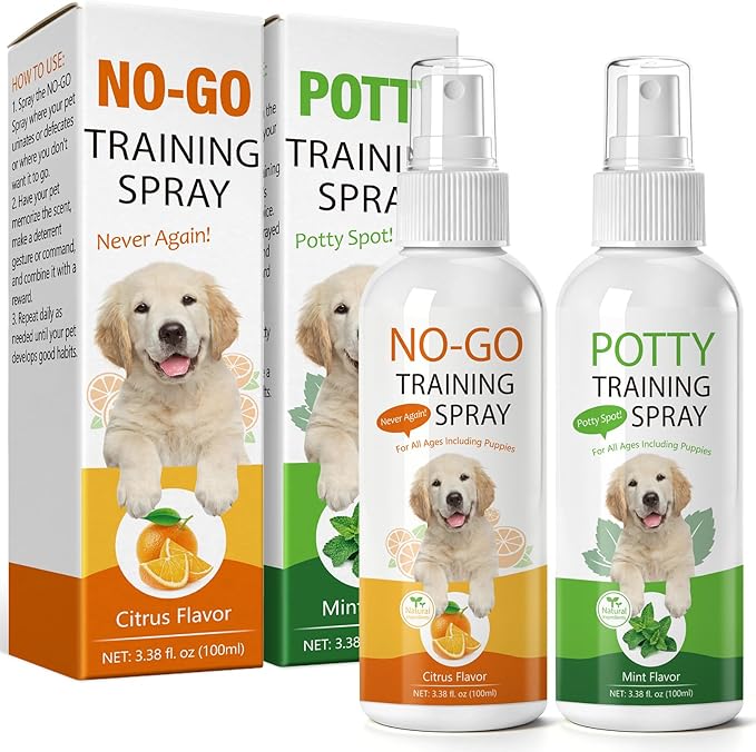 Dog Pee Spray & NO-GO Spray, Indoor & Outdoor Deterrent Spray, Potty Training Spray for Dogs & Cats, Stops Unwanted Chewing, Easy-to-Use Training Set, 3.38 Fl Oz (100ml)