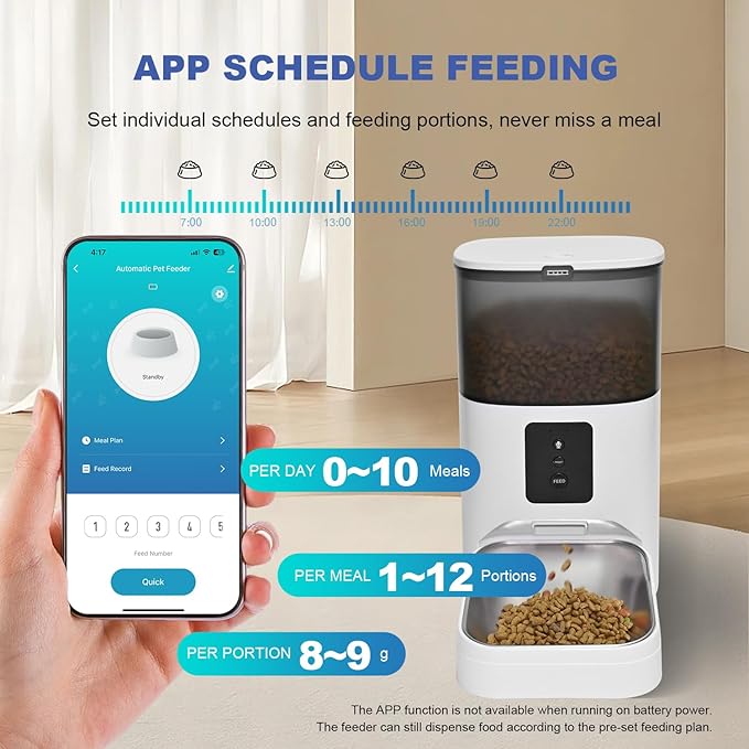 Automatic Cat Feeder, 4L Food Dispenser with 10s Voice Recorder, Pet Feeder up to 10 Meals per Day, Timed Cat Feeder with Dry Food Sealed Ring