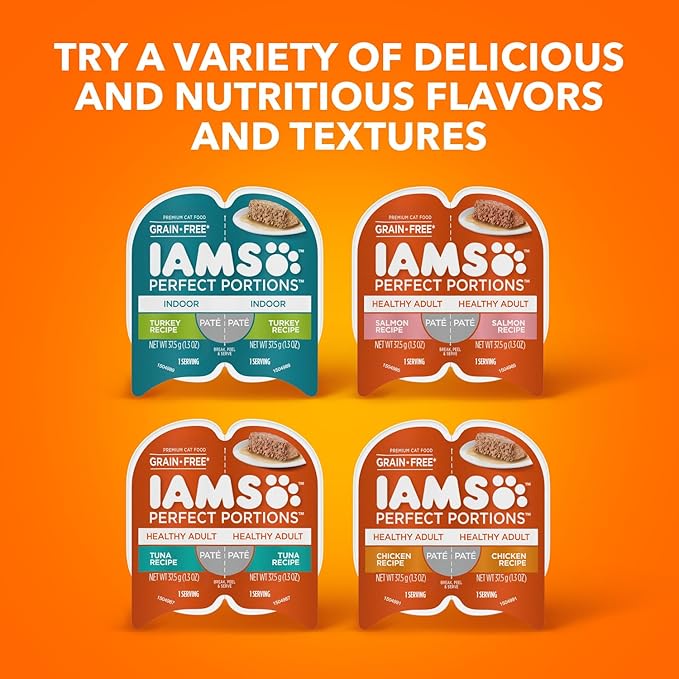 IAMS Perfect Portions Sensitive Digestion & Skin Wet Cat Food Pate, Healthy Adult Grain Free Pate, Chicken Recipe, 2.6 oz. (24 Twin Packs)