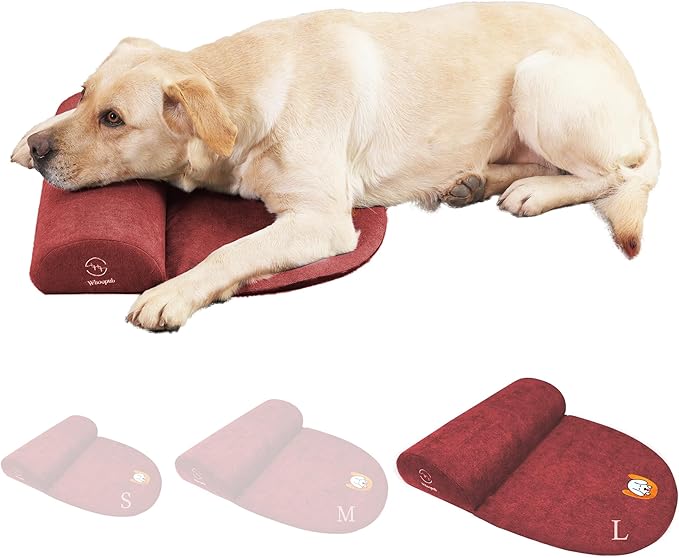 Dog Bolster Pillow for Large Dogs, Benefit for Cervical Vertebra and Neck, Easy to Carry When Traveling, with High Resilience Foam, Machine Washable Cover＆Easy to Clean (Red, Large)