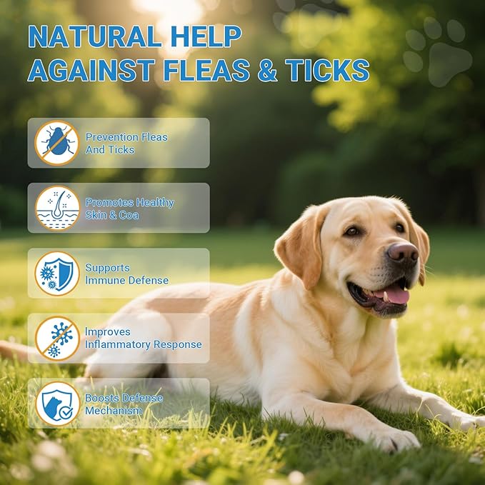 Flea and Tick Prevention for Dogs, 200 Soft Chews Natural Dog Flea and Tick Chewables Oral Flea Supplement for Dogs, Puppy Flea Support - All Breeds & Ages - Chicken Flavor