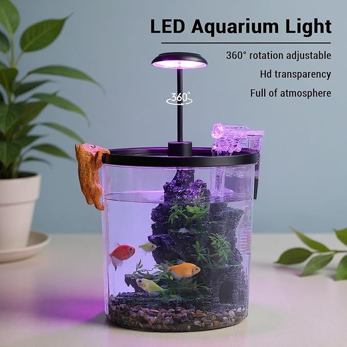 GarveeLife 1.5 Gallon Small Fish Tank, Betta Fish Tank kit with LED Light, Oxygen Generator, Fish Tank Starter Kits for Beta,Goldfish