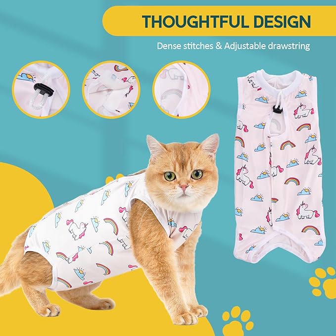 Avont Cat Recovery Suit - Kitten Onesie for Cats After Surgery, Cone of Shame Alternative Surgical Spay Suit for Female Cat, Post-Surgery or Skin Diseases Protection -Rainbow(L)