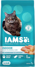 IAMS Proactive Health Dry Cat Food, Indoor Weight and Hairball Care Cat Food Dry Recipe, with Real Chicken in Every Bite, 3.5 lb. Bag