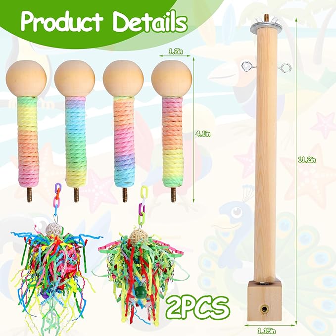 Mity rain Bird Toys - 2 in 1 Interactive Rotating Perch Toy with Foraging Toys, Flexible Stand for Parrots Lovebird Cockatiel Conure, Bird Playground for Small to Medium Birds, Bird Cage Accessories