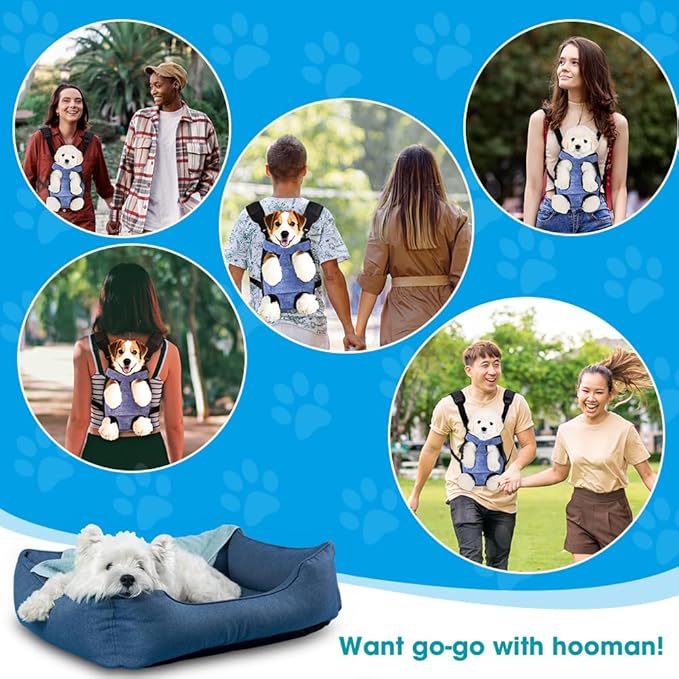 Dog Backpack Carrier, Front Pocket for Essentials, Legs Out Carrying Sling Travel Bag for Small Medium Dogs 2.5-4 Lbs, Soft Wearable Puppy Chest Carry Backpacks for Walking/Hiking/Camping/Traveling