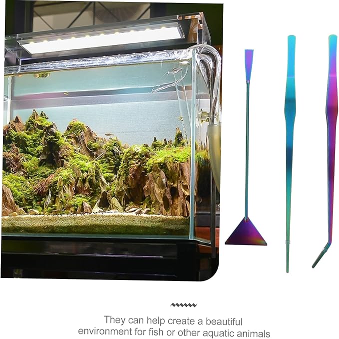 VANZACK 3pcs Goldfish Tank Cleaning Kit Stainless Steel Spatula Tweezers Set for Water Plants Care Easy to Use Store