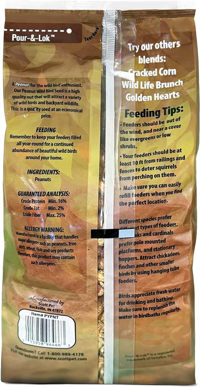 Scott Pet Wild Bird Seed, Whole Peanuts, 4 lbs Bag, Feed, Great Source of Protein and Fiber, Peanuts for Outside Wild Birds