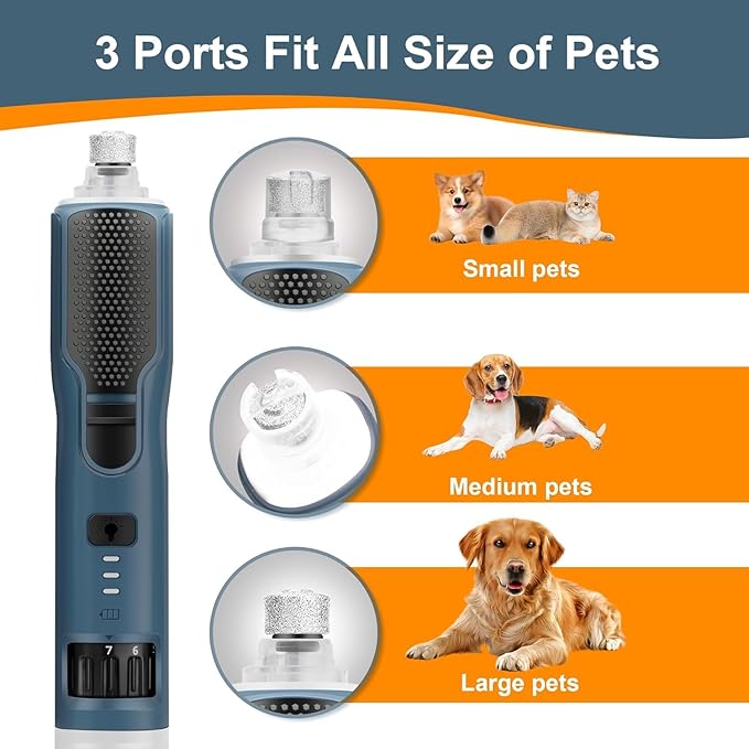 7-Speed Dog & Cat Nail Grinder with Light - Ring LED Safe to Avoid Overcut, Quiet Low Vibration & Powerful Fast, Cordless Rechargeable Toenail Trimmer for Small & Large Puppy Paws