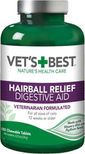 Vet’s Best Cat Hairball Relief Digestive Aid, Vet Formulated Hairball Support Remedy, Hairball Relief for Cats, Classic Chicken Flavor, 180 Chewable Tablets