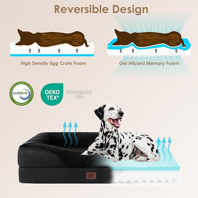 EHEYCIGA Orthopedic XXL Dog Bed for Large Sized Dog, 52x41x8 Inch Extra Large Memory Foam Dog Couch Bed with Sides, Waterproof Liner & Washable Removable Cover, Bolster Pet Sofa, Black