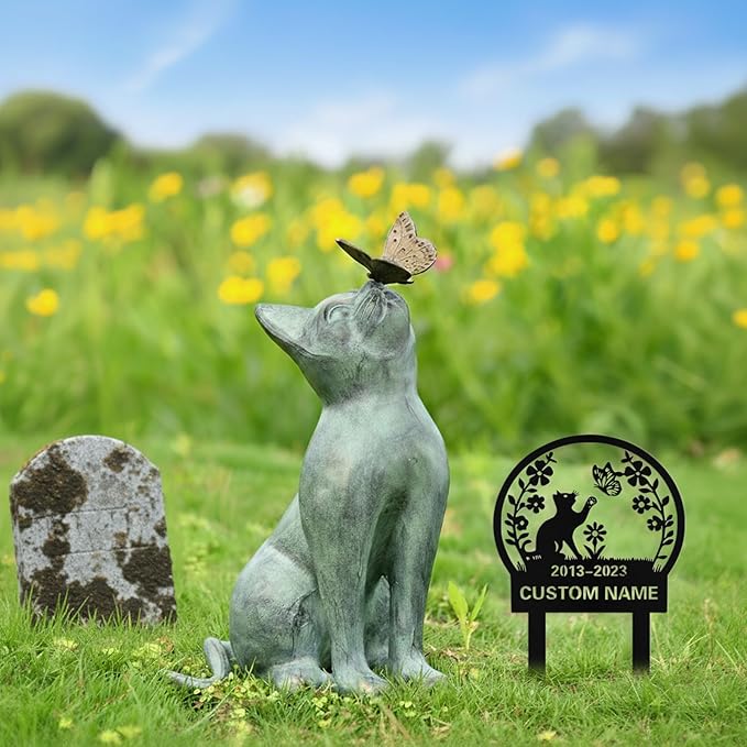Custom Cat Grave Marker Outdoor, Personalized Metal Cat Memorial Grave Stake with Name and Date, Outdoor Waterrproof Cats Memorial Plaque
