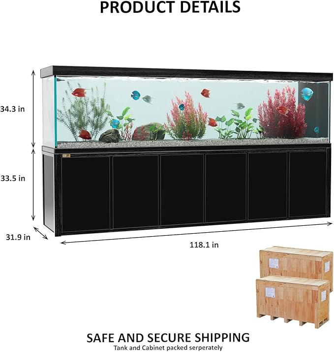 Aqua Dream 500 Gallon Black Aquarium Kit with Stand & Sump Filtration System - Commercial Reef Fish Tank with Ultra-Clear Tempered Glass