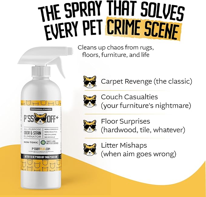 P*SS OFF+ All Purpose Stain and Odor Remover - Professional Strength Cat Pee Odor Eliminator, Deodorizer for Pet Urine & Poop, Carpets, Upholstery, Leather, Non Toxic Air Freshener for Home - 32 Oz