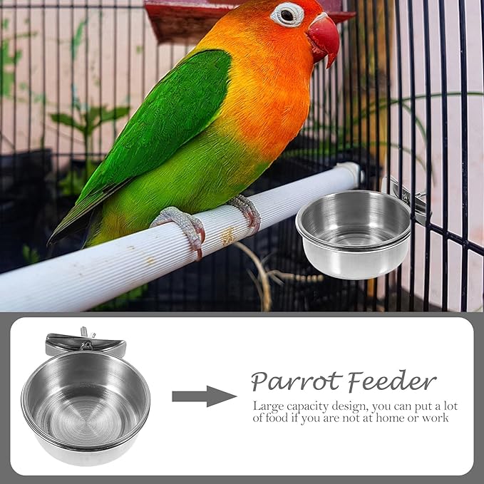 Beaupretty 3pcs Stainless Steel Bird Feeder Bowls with Water Cups 10cm Diameter for Parrot Cage Feeding and Watering Supplies