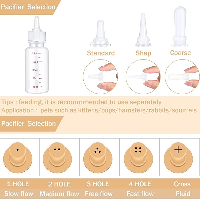 Sadnyy 17 Pieces Pet Nursing Bottle Kit Including 2 Pet Feeding Bottle, 8 Replacement Feeding Nipples, 5 Dog Nursing Syringes in 1 Ml, 5 ml and 10 Ml, 2 Cleaning Brushes for Kittens, Puppies, Rabbits