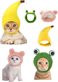 Cute Cat Hats 3-Pack - Banana Frog Pink Bear Costume Set for Kittens, Soft Breathable Dress Up Party Photo Props Accessories for Cats