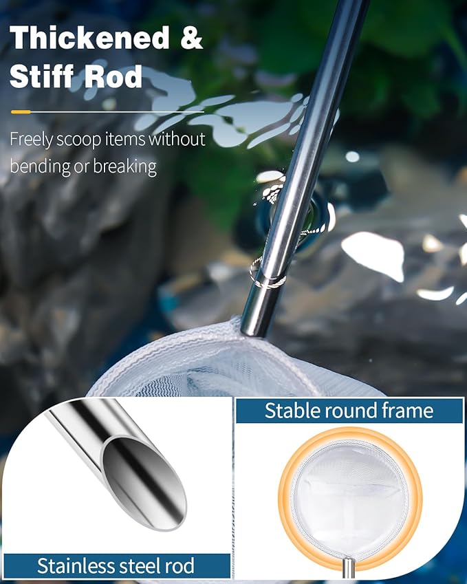 Pawfly Soft Round Aquarium Net, 2 Inch Shrimp Net with Extendable Stainless Steel Handle for Baby Fish, Food Residue Debris