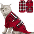 EXPAWLORER Cat Sweater Cardigan - Stylish Knit Cat Clothes, Plaid British Style Soft Puppy Sweater with Sleeve, Warm Pet Clothing Knitwear, Fall Winter Kitten Coat for Girl Boy Cats, Red M