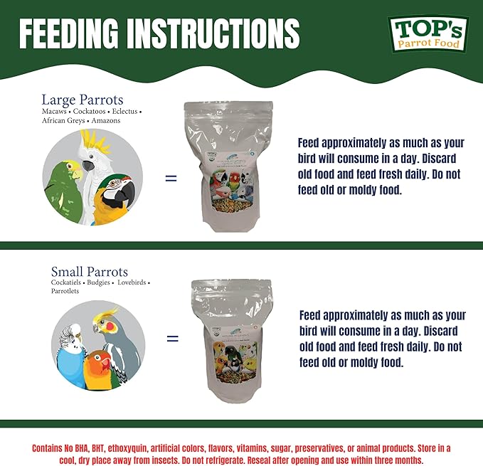 TOP's Parrot Food Marlene Mc'Cohen's USDA Certified Organic Signature Blend Bird Seed and Pellet Mix for Small Birds 2.5lbs
