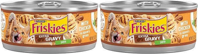Friskies Purina Gravy Pate,Wet Cat Food Extra Gravy Pate with Chicken in Savory - 5.5 oz. Cans,(Pack of 48)