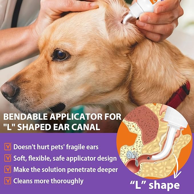 Dog Ear Cleaner Kit - Dog Ear Wash with Aloe Vera & Witch Hazel, Dog Ear Finger Wipes & Ear Cleaner Solution for Dogs and Cats, Gently Remove Ear Wax & Debris, Soothe Ear Itching, Deodorize