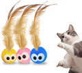 Bouncy Tails 3-Pack Cat Ball Toy with Natural Feathers, Interactive Cat Toys for Bored Indoor Adult Cats, Feather Cat Toy for Indoor Cats and Playful Kittens