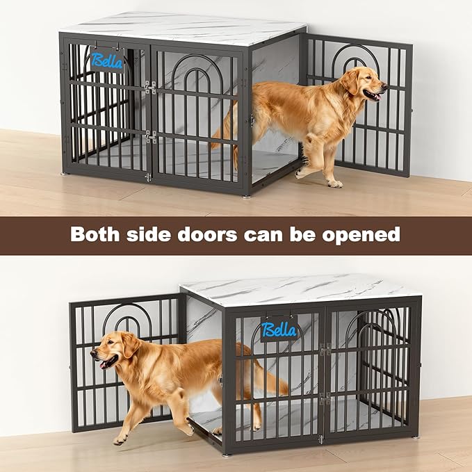 46.5" Dog Crate Furniture, Heavy Duty Dog Crates, Dog Kennel Furniture Indoor for Extra Large Dog as TV Stand, Wooden Cage End Table for Indoor, Name Tag Escape-Proof Locks & Double Door