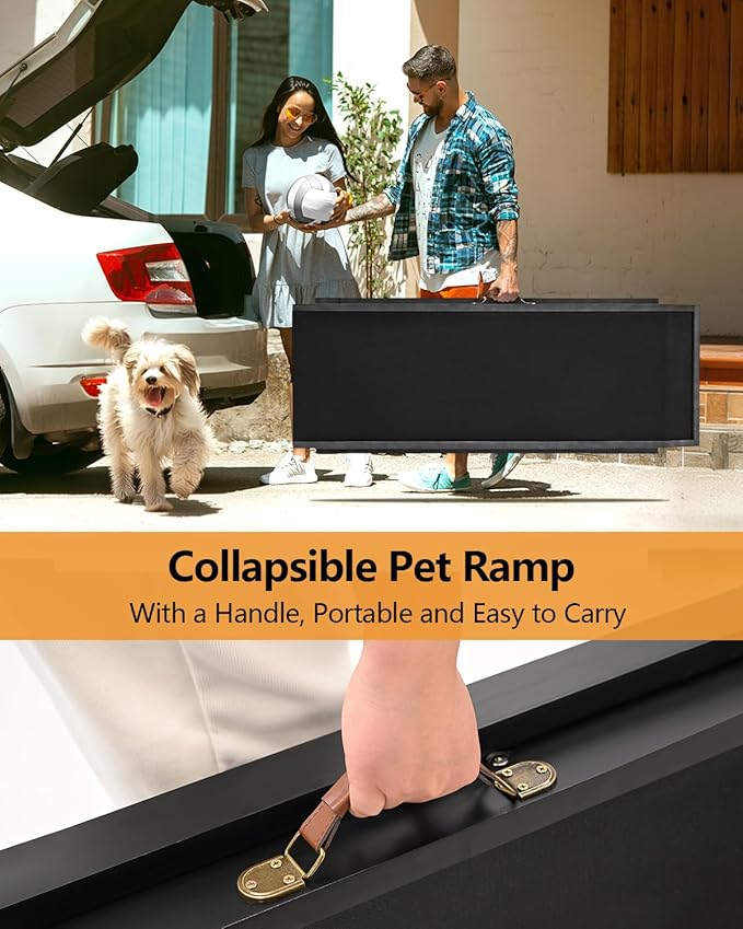 Dog Ramp for Bed, Pet Ramp for Small Dogs to Get on Bed, Dog Bed Ramp for High Bed 24 inch, Adjustable Wood Furniture Dog Ramp for Couch/Bedroom, Adjustable from 15" to 24" Height - Black