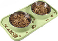 Cat Food Bowls, Cat Bowls Non-Skid and Non-Spill Silicone Pads with PP Stand, Removable Stainless Steel Food and Water Dishes for Cats, Small Size Dogs