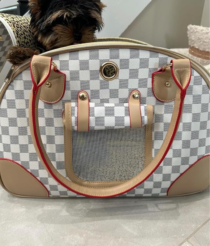 Designer Chewy Dog Carrier Bag | Dog Purse (White, 16" x 8" x 12")