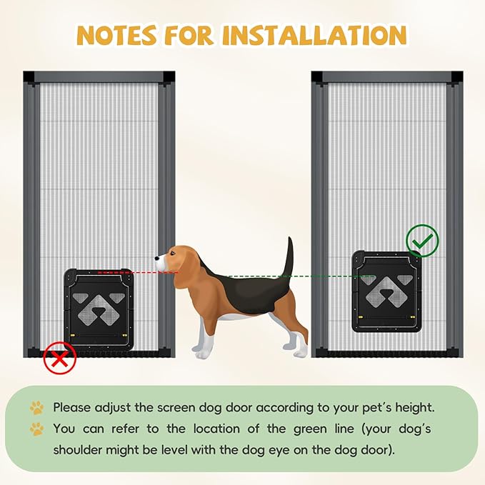 Dog Door for Screen Door, Lockable Pet Door for Sliding Screen Door, Magnetic Auto-Close Door Flap 14 x 11.8 inch, Black