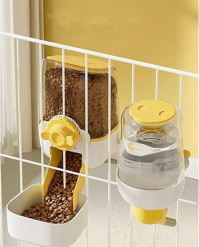 Pet Dog Cat Hanging Automatic Feeders Drinking Bowls, Auto Gravity Rabbits Feeder No Drip Water Set, Cage Pet Feeding Bowls Dispenser for Cats Dogs Puppy, Rabbit (Yellow)