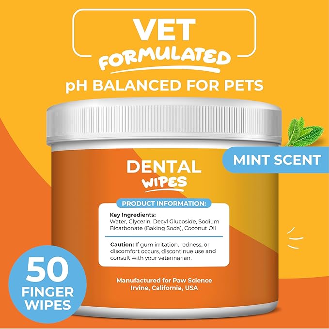 Dog & Cat Teeth Cleaning Wipes - Dental Finger Wipes for Cats & Dogs - Pet Toothbrush & Tooth Brushing Kit - Effective Teeth Cleaner (Mint)