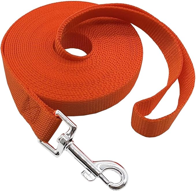 Nylon Training Dog Leash for Small Medium Large Dogs, 15ft 20ft 30ft 50ft Long Leash Dog/Puppy Lead for Obedience Recall Training, Camping (1" x 15ft, Orange)