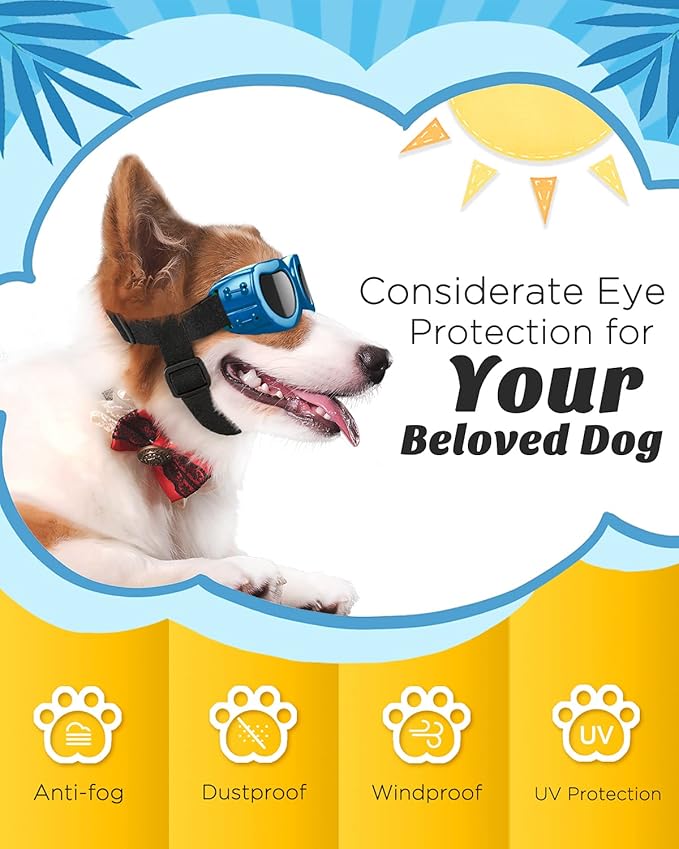 Lewondr Dog Sunglasses Small Breed, Dogs Goggles UV Protection Doggles for Small Dogs Doggie Eye Protection with Adjustable Strap Windproof Anti-Fog Sunglasses for Small Doggy