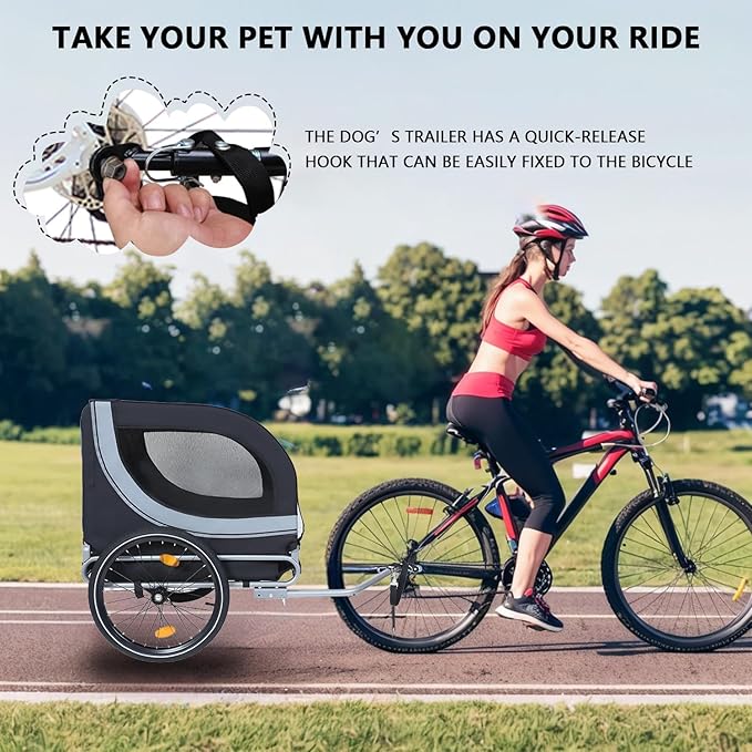 Large Dog Trailer for Bike, Folding Bike Trailer for Dogs with 18.9" Wheels, 120LB Capacity All-Terrain Pet Carrier, Universal Bicycle Coupler
