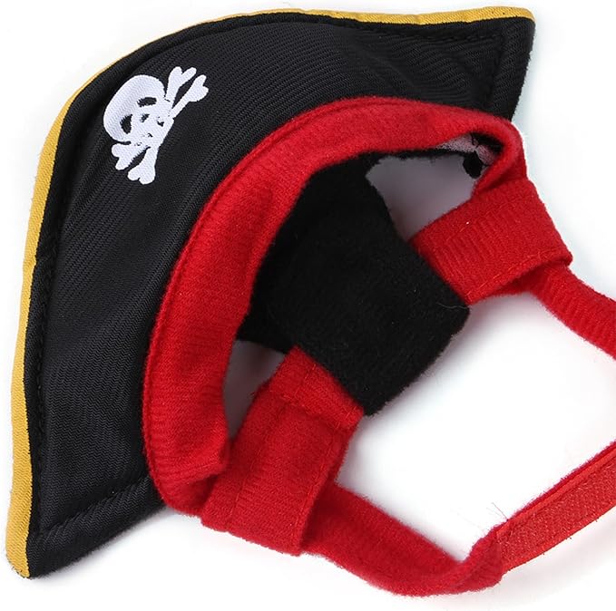 Cat Pirate Costume - Pet Hat, Skull Triangle Bandana, Halloween for Dogs Cats With Captain Headwear and Party Necklace