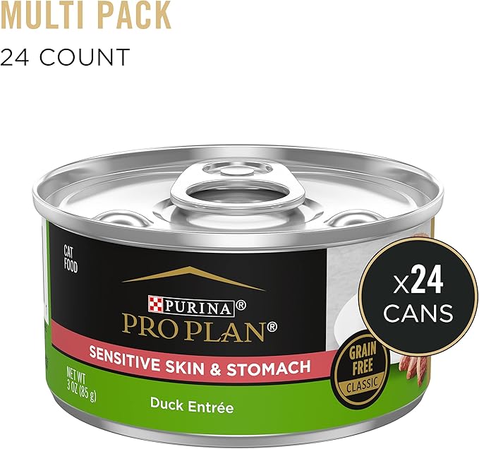 Purina Pro Plan Sensitive Skin and Stomach Wet Cat Food, Sensitive Skin and Stomach Duck Entree - (Pack of 24) 3 oz. Pull-Top Cans