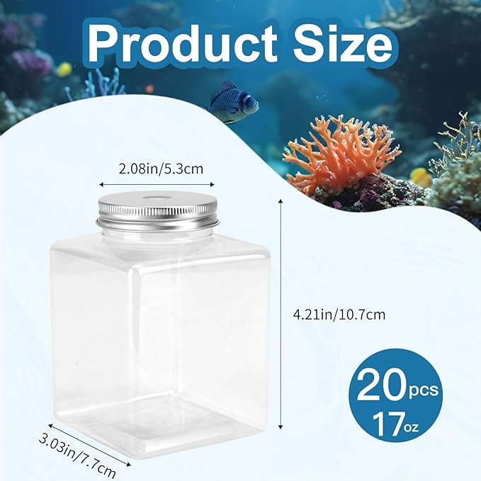 20 Pcs Plastic Fish Bowl with Lids, 17 oz Small Gold Fish Tank, Fishbowl for Drinks, Candy, Carnival Games, Halloween, Table Centerpieces, Party Decorations, Favors