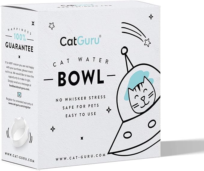 CatGuru Whisker Stress Free Cat Water Bowl, Reliefs Whisker Fatigue, Wide Cat Dish, Non Slip Pet Feeding Bowl, Shallow Pet Food Water Bowls, Non Skid Bowls for Cats (Marshmallow)